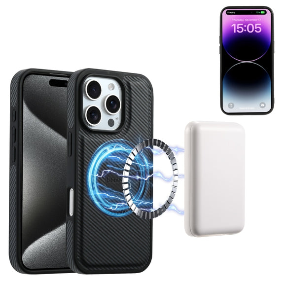 For iPhone 16 Plus Denior Carbon Fiber Texture Leather MagSafe Phone Case(Black)