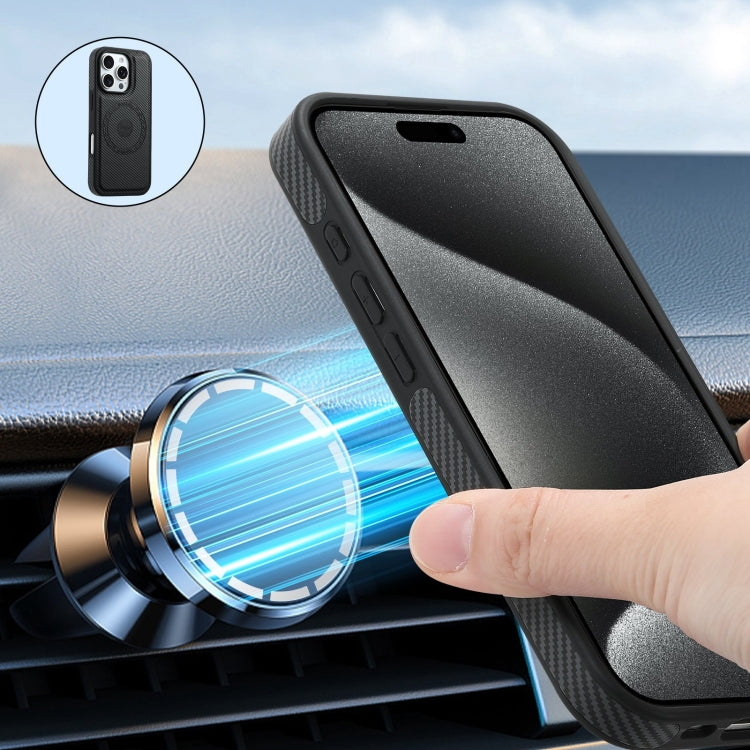 For iPhone 16 Plus Denior Carbon Fiber Texture Leather MagSafe Phone Case(Black)