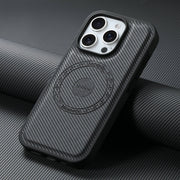 For iPhone 16 Plus Denior Carbon Fiber Texture Leather MagSafe Phone Case(Black)