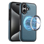 For iPhone 16 Plus Denior Carbon Fiber Texture Leather MagSafe Phone Case(Blue)