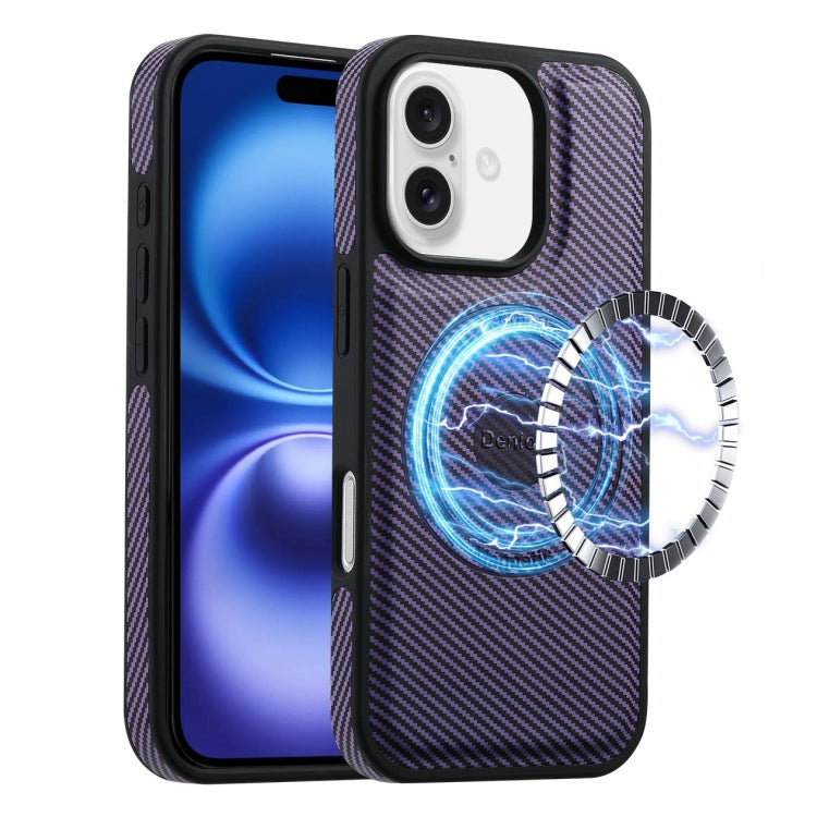 For iPhone 16 Plus Denior Carbon Fiber Texture Leather MagSafe Phone Case(Purple)