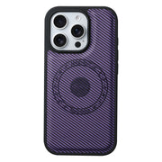 For iPhone 16 Plus Denior Carbon Fiber Texture Leather MagSafe Phone Case(Purple)