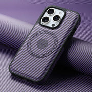 For iPhone 16 Plus Denior Carbon Fiber Texture Leather MagSafe Phone Case(Purple)