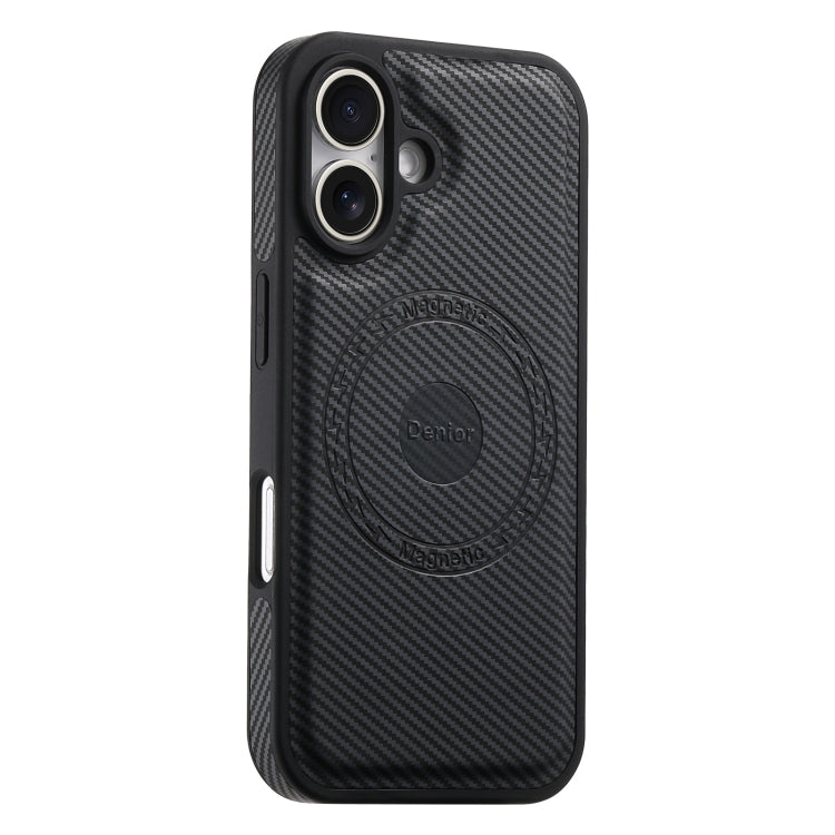For iPhone 16 Denior Carbon Fiber Texture Leather MagSafe Phone Case(Black)