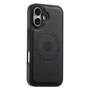For iPhone 16 Denior Carbon Fiber Texture Leather MagSafe Phone Case(Black)