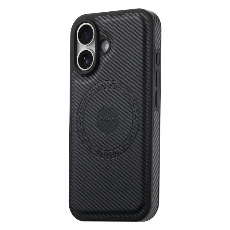For iPhone 16 Denior Carbon Fiber Texture Leather MagSafe Phone Case(Black)