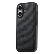 For iPhone 16 Denior Carbon Fiber Texture Leather MagSafe Phone Case(Black)