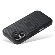 For iPhone 16 Denior Carbon Fiber Texture Leather MagSafe Phone Case(Black)