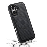 For iPhone 16 Denior Carbon Fiber Texture Leather MagSafe Phone Case(Black)