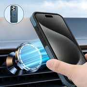 For iPhone 16 Denior Carbon Fiber Texture Leather MagSafe Phone Case(Blue)