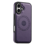 For iPhone 16 Denior Carbon Fiber Texture Leather MagSafe Phone Case(Purple)