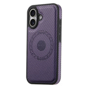 For iPhone 16 Denior Carbon Fiber Texture Leather MagSafe Phone Case(Purple)