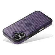 For iPhone 16 Denior Carbon Fiber Texture Leather MagSafe Phone Case(Purple)
