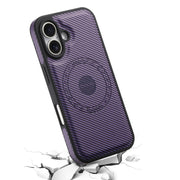 For iPhone 16 Denior Carbon Fiber Texture Leather MagSafe Phone Case(Purple)