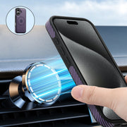 For iPhone 16 Denior Carbon Fiber Texture Leather MagSafe Phone Case(Purple)