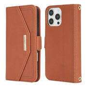 For iPhone 16 Pro Max Cross Texture Crossbody Lanyard Leather Phone Case(Brown)