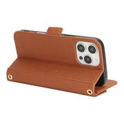 For iPhone 16 Pro Max Cross Texture Crossbody Lanyard Leather Phone Case(Brown)
