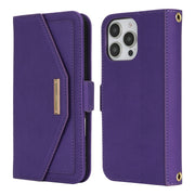 For iPhone 16 Pro Max Cross Texture Crossbody Lanyard Leather Phone Case(Purple)
