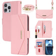 For iPhone 16 Pro Max Cross Texture Crossbody Lanyard Leather Phone Case(Pink) - iPhone 16 Pro Max Cases by PMC TechLife | Online Shopping South Africa | PMC TechLife | Buy Now Pay Later Mobicred
