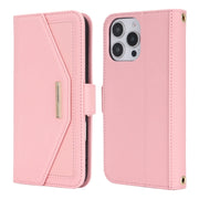 For iPhone 16 Pro Max Cross Texture Crossbody Lanyard Leather Phone Case(Pink)
