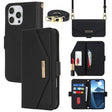 For iPhone 16 Pro Cross Texture Crossbody Lanyard Leather Phone Case(Black) - iPhone 16 Pro Cases by PMC TechLife | Online Shopping South Africa | PMC TechLife | Buy Now Pay Later Mobicred