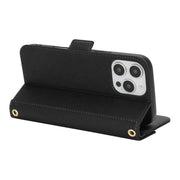 For iPhone 16 Pro Cross Texture Crossbody Lanyard Leather Phone Case(Black)