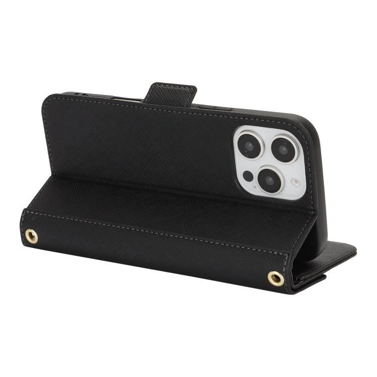 For iPhone 16 Pro Cross Texture Crossbody Lanyard Leather Phone Case(Black)