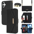 For iPhone 16 Plus Cross Texture Crossbody Lanyard Leather Phone Case(Black) - free shipping - PMC TechLife - Order now!