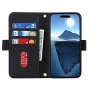 For iPhone 16 Plus Cross Texture Crossbody Lanyard Leather Phone Case(Black)