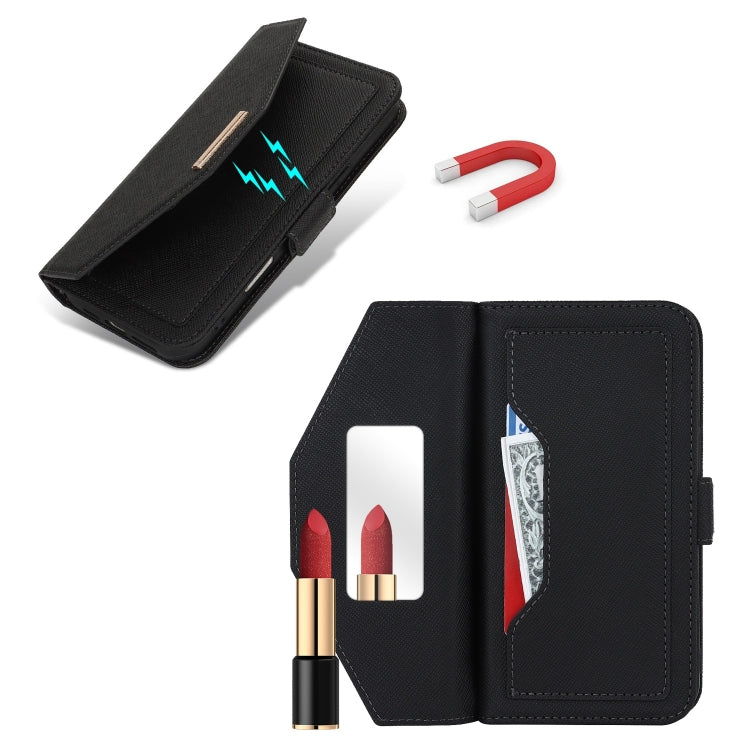 For iPhone 16 Plus Cross Texture Crossbody Lanyard Leather Phone Case(Black)