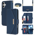 For iPhone 16 Plus Cross Texture Crossbody Lanyard Leather Phone Case(Blue) - free shipping - PMC TechLife - Order now!