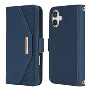 For iPhone 16 Plus Cross Texture Crossbody Lanyard Leather Phone Case(Blue)