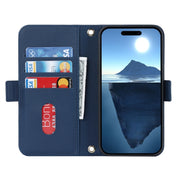 For iPhone 16 Plus Cross Texture Crossbody Lanyard Leather Phone Case(Blue)