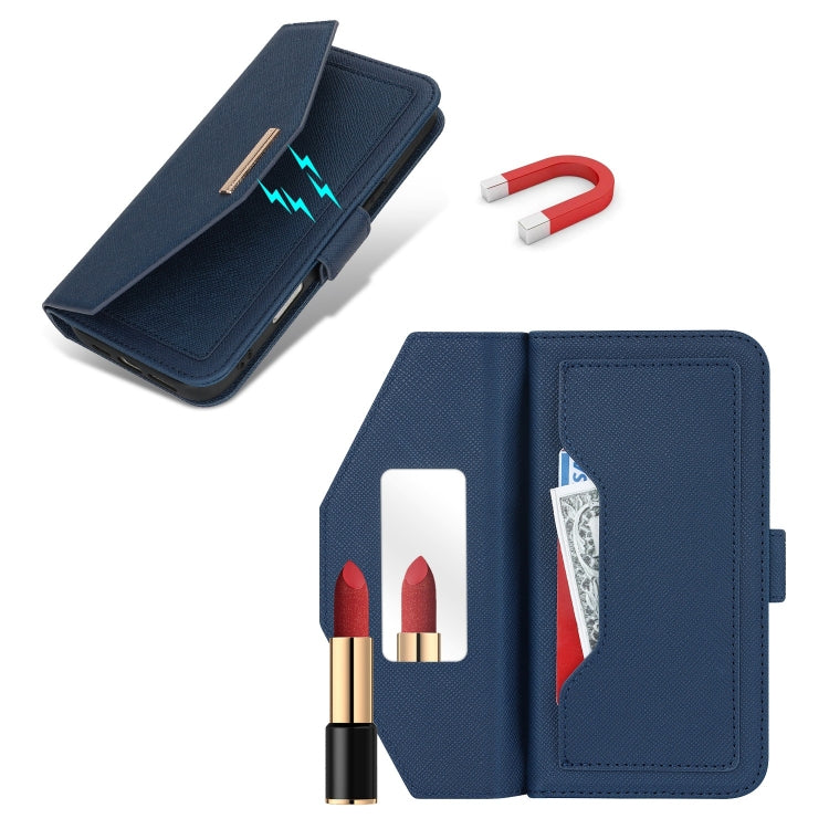 For iPhone 16 Plus Cross Texture Crossbody Lanyard Leather Phone Case(Blue)