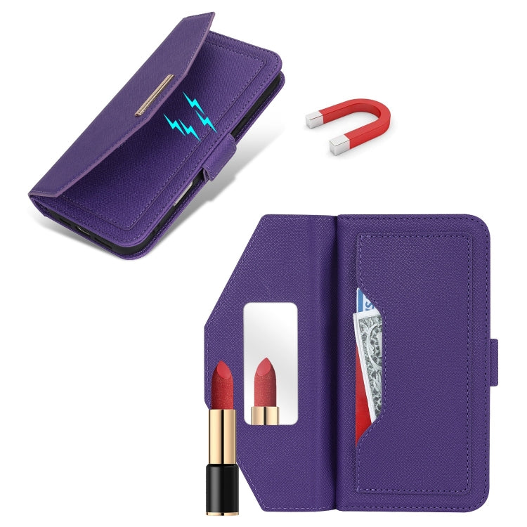 For iPhone 16 Plus Cross Texture Crossbody Lanyard Leather Phone Case(Purple)