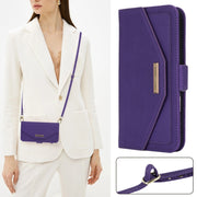 For iPhone 16 Plus Cross Texture Crossbody Lanyard Leather Phone Case(Purple)