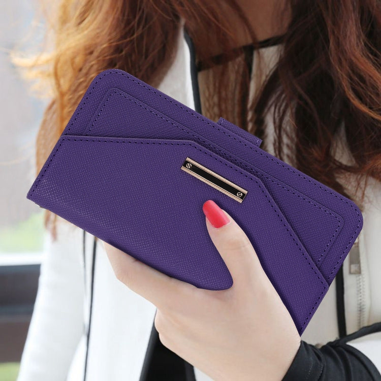 For iPhone 16 Plus Cross Texture Crossbody Lanyard Leather Phone Case(Purple)