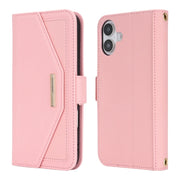 For iPhone 16 Plus Cross Texture Crossbody Lanyard Leather Phone Case(Pink)