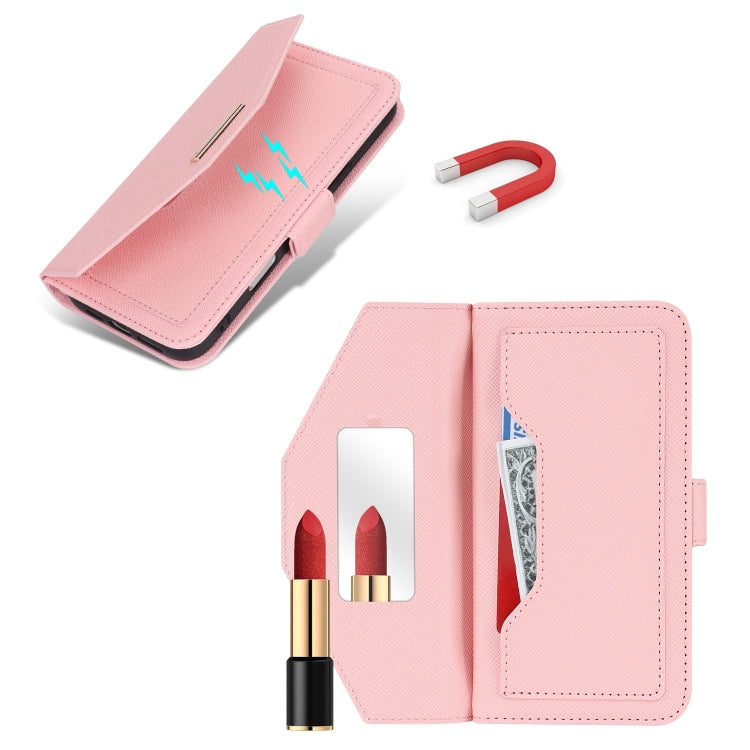 For iPhone 16 Plus Cross Texture Crossbody Lanyard Leather Phone Case(Pink)