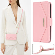 For iPhone 16 Plus Cross Texture Crossbody Lanyard Leather Phone Case(Pink)