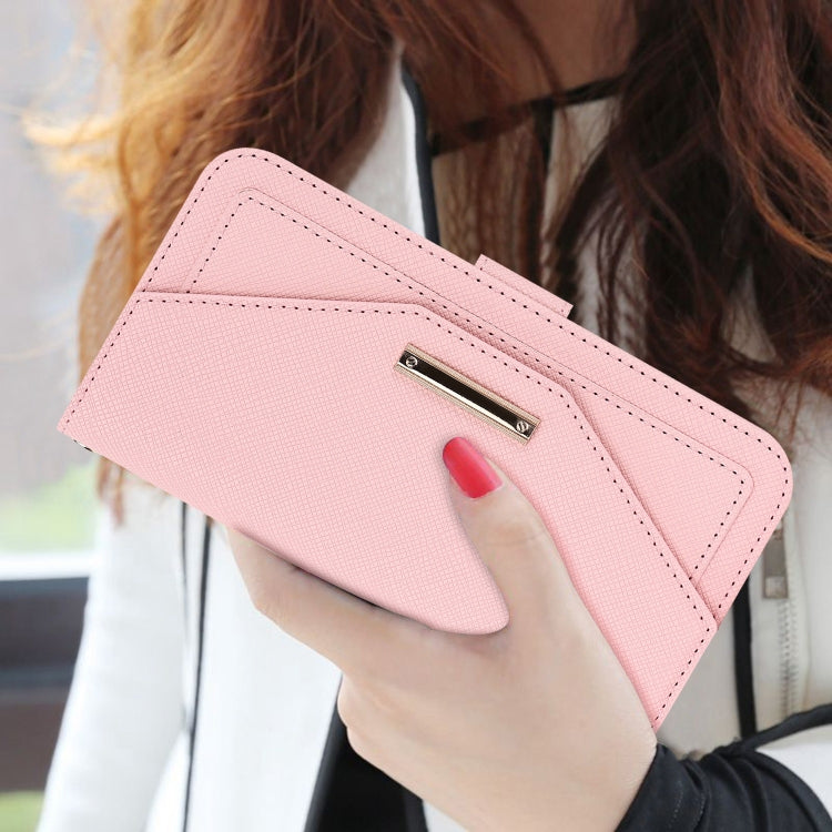For iPhone 16 Plus Cross Texture Crossbody Lanyard Leather Phone Case(Pink)