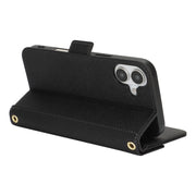 For iPhone 16 Cross Texture Crossbody Lanyard Leather Phone Case(Black)