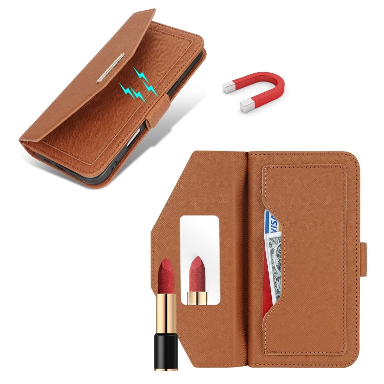 For iPhone 16 Cross Texture Crossbody Lanyard Leather Phone Case(Brown)