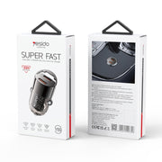 Yesido Y69 PD30W Dual USB-C / Type-C Zinc Alloy Mini Car Charger(Metal Grey)