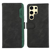 For Samsung Galaxy S25 Ultra 5G ABEEL Color Block Magnetic RFID Leather Phone Case(Black-Green)