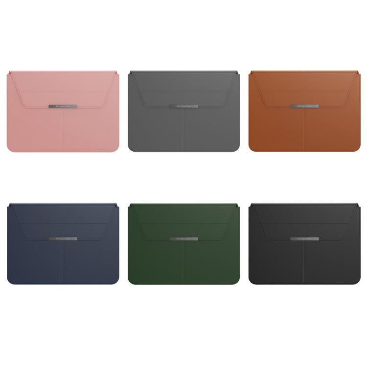 Multifunctional Laptop PU Magnetic Stand Split Liner Bag with Mouse Pad Function, Size:15 inch(Brown)