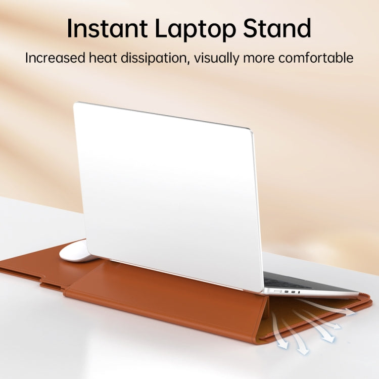 Multifunctional Laptop PU Magnetic Stand Split Liner Bag with Mouse Pad Function, Size:13-14 inch(Grey)