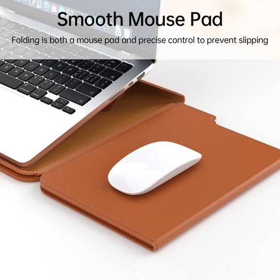 Multifunctional Laptop PU Magnetic Stand Split Liner Bag with Mouse Pad Function, Size:13-14 inch(Dark Blue)