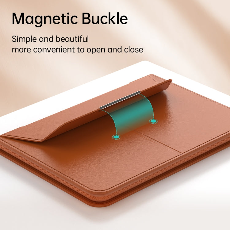 Multifunctional Laptop PU Magnetic Stand Split Liner Bag with Mouse Pad Function, Size:15 inch(Brown)