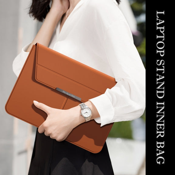 Multifunctional Laptop PU Magnetic Stand Split Liner Bag with Mouse Pad Function, Size:15 inch(Brown)
